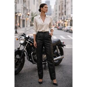 Margaret Godfrey Black Leather Pants Size 10 High Waist Tapered Moto